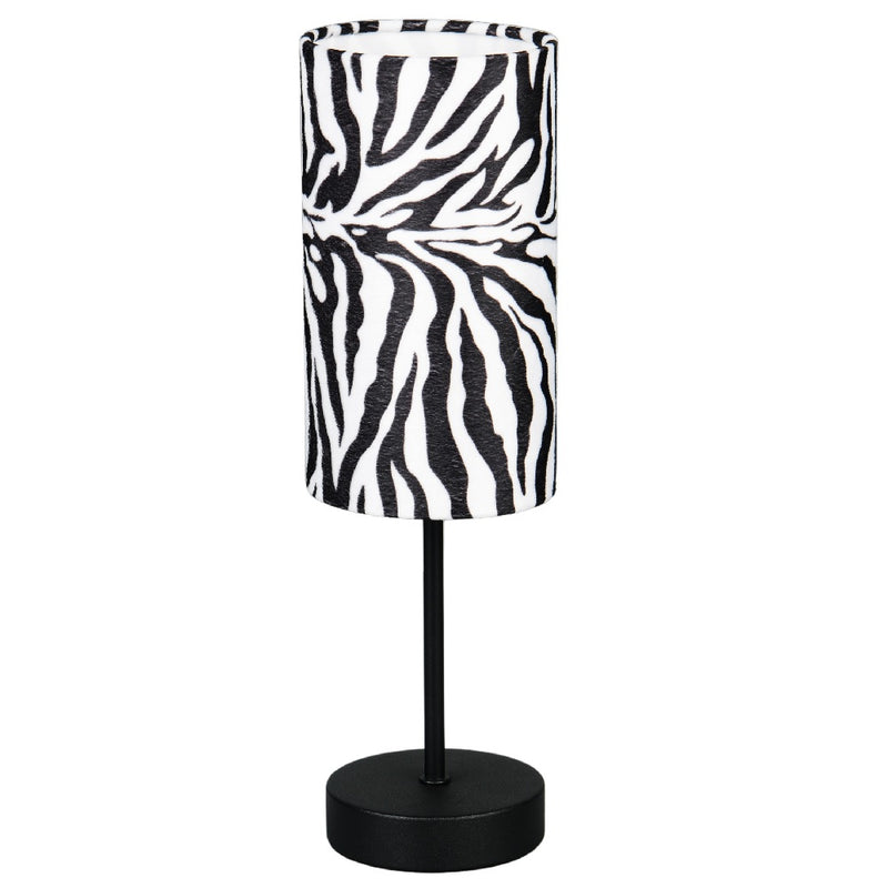 Britalia BR56751032 Black Metal Modern Table Lamp with Zebra Print Cotton Shade - 36.5cm Height