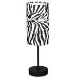 Black Metal Modern Table Lamp with Zebra Print Cotton Shade 365mm