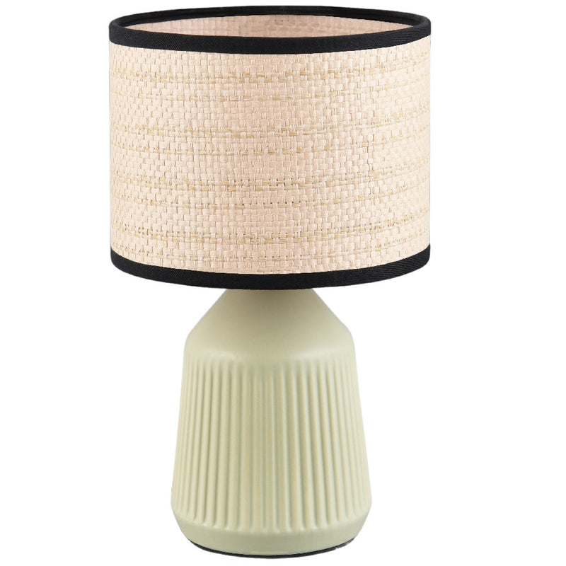 Britalia BR56801915 Green Ceramic Modern Table Lamp with Natural Woven Shade and Black Trim - 26.5cm Height