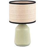 Soft Green Ceramic Modern Table Lamp with Natural Rattan Shade and Black Trim 265mm