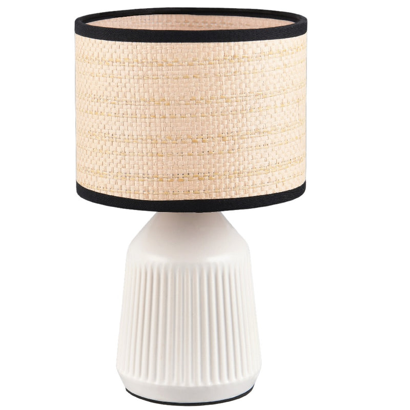 Britalia BR56801931 White Modern Table Lamp with Natural Woven Shade and Black Trim - 26.5cm Height