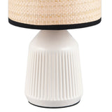 Modern white bedside table lamp with woven natural lampshade