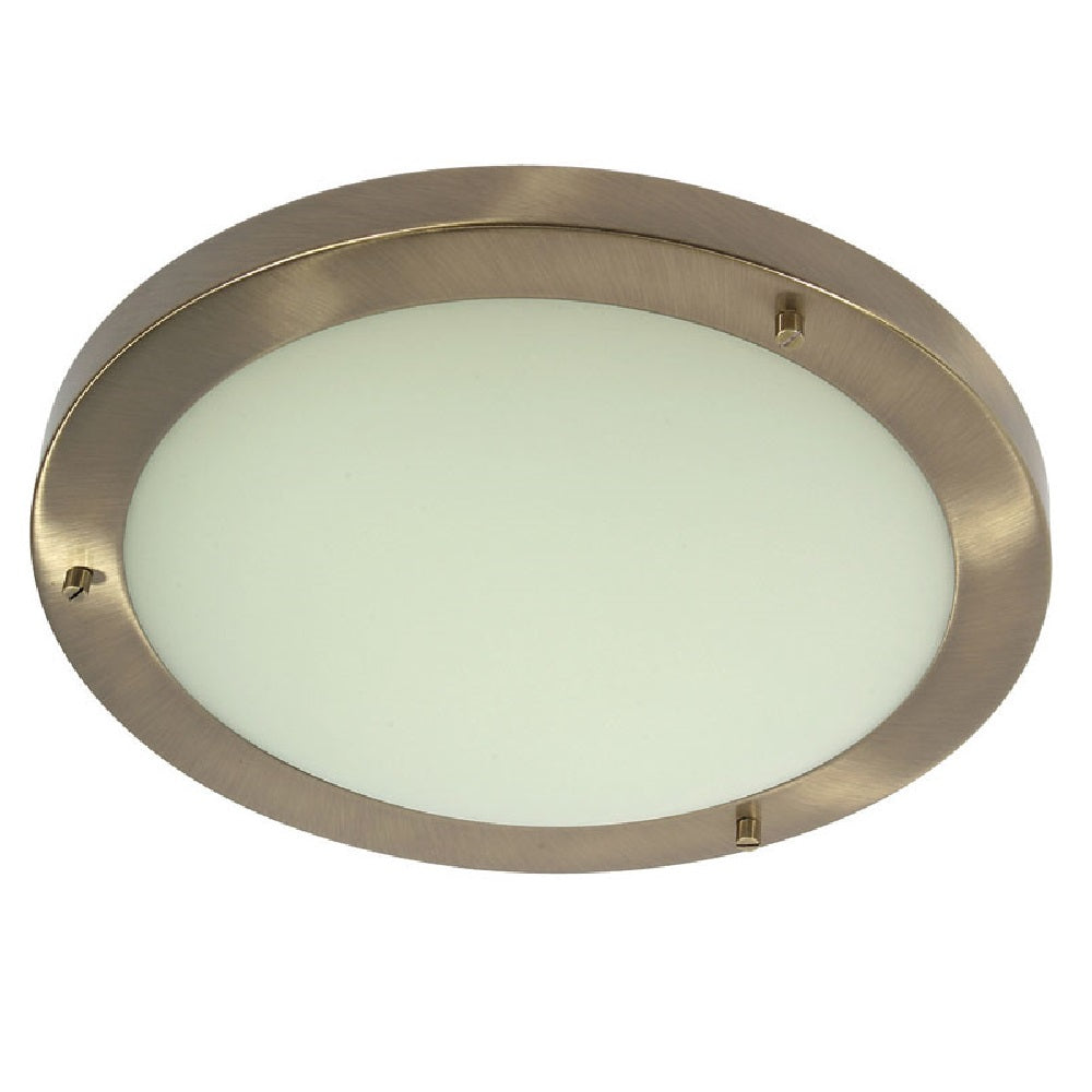 Antique Brass & Opal Glass Bathroom Modern Round Flush Light 31cm