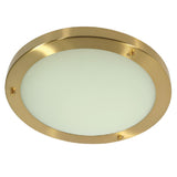Satin Brass & Opal Glass Bathroom Modern Round Flush Light 31cm