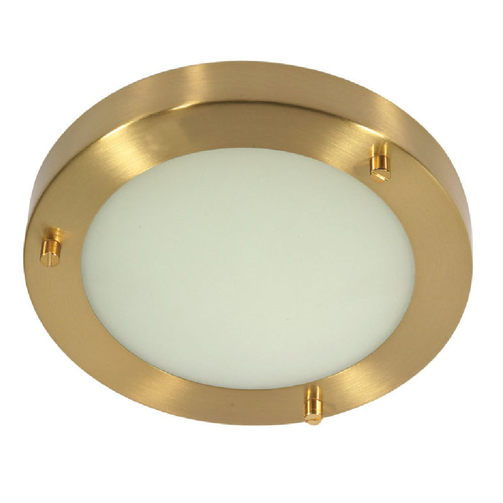 Satin Brass & Opal Glass Bathroom Modern Round Flush Light 19cm