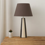 modern cream ceramic table lamp with soft grey fabric shade