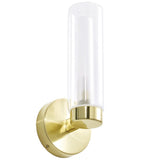 Britalia BRSPA-35843-SBRS - Satin Brass &amp; Clear Cylinder Glass Bathroom Vintage Single Lamp Wall Light IP44 - 27cm Height