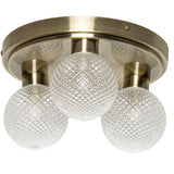 Britalia BRSPA-37477-ABRS Antique Brass &amp; Ribbed Glass Shades Vintage 3 Lamp Bathroom Flush Ceiling Light IP44 - 28cm Diameter