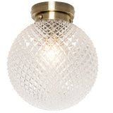 Antique Brass and Ribbed Glass Semi Flush Globe Ceiling Light IP44