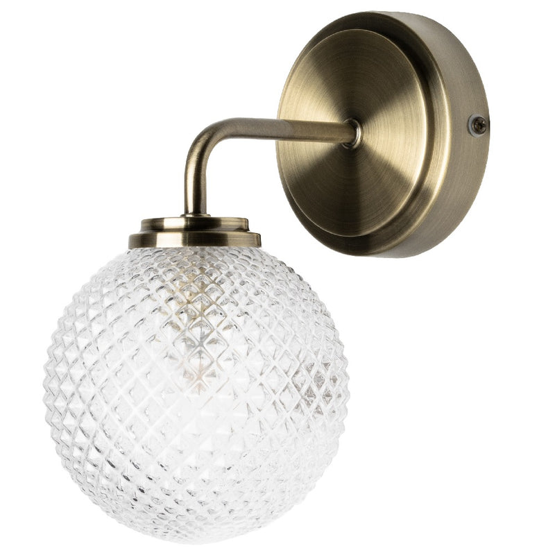 Britalia BRSPA-37576-ABRS Antique Brass Bathroom Vintage Wall Light with Rib Globe Glass IP44 - 22cm Height