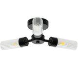 Britalia BRSPA-39650-BLK Matt Black &amp; Ribbed Glass Bathroom Vintage 3 Lamp Ceiling Light IP44 - 39cm Diameter