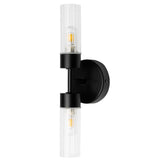 Britalia BRSPA-39652-BLK Matt Black &amp; Ribbed Glass Bathroom Vintage 2 Lamp Wall Light - 32cm Length IP44