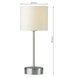 Satin Chrome Modern Slimline Touch Control Table Desk Lamp with Cream Suede Drum Shade 40cm