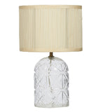 Britalia BRTL3036AB Antique Brass & Clear Cut Glass Vintage Table Lamp with Natural Linen Shade