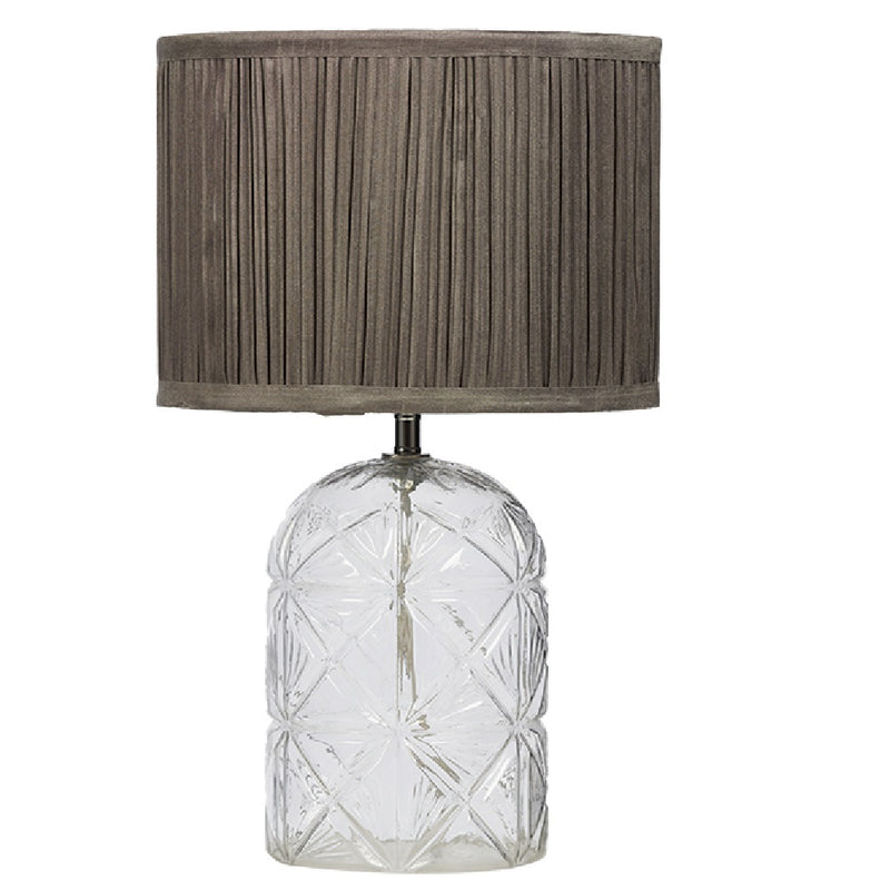 Britalia Lighting BRTL3036CH Polished Chrome & Clear Cut Glass Vintage Table Lamp with Brown Linen Shade