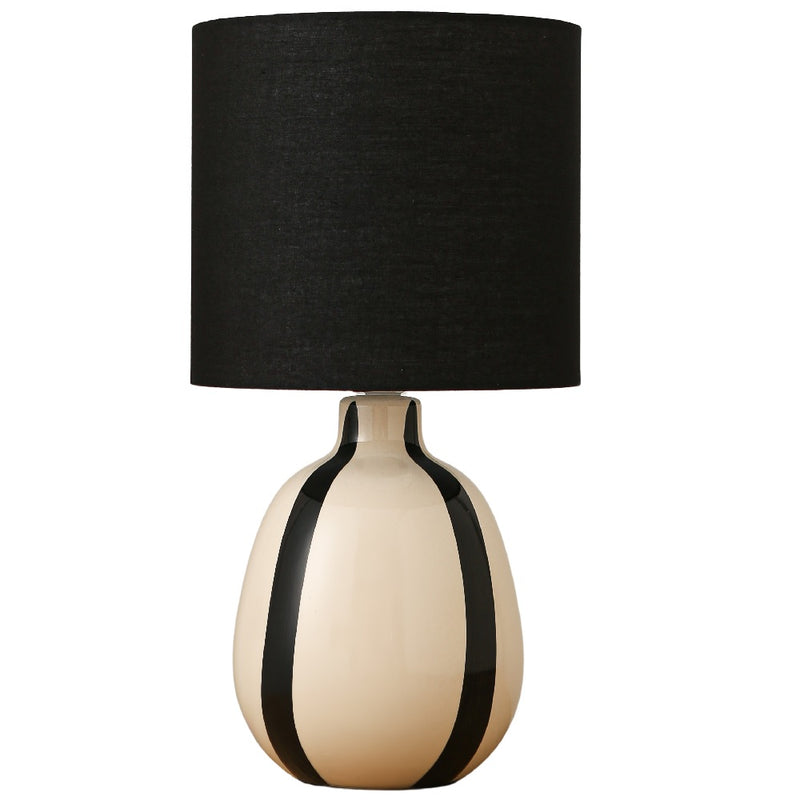 Britalia BRLTOGABK/TL Black Stripe and Cream Ceramic Modern Table Lamp with Black Drum Shade