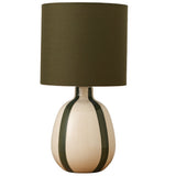 Britalia BRLTOGAGN/TL Olive Green Stripe and Cream Ceramic Modern Table Lamp with Olive Green Drum Shade