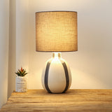 ceramic urn table lamp with grey stripes and matching shade