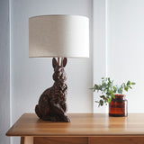 Bronze rabbit sculpture table lamp with shade