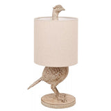 Britalia BRHE2549 Wood Effect Pheasant Table Lamp with Beige Fabric Drum Shade - 40cm Height