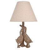Wood Effect Resin Pair of Ducks Table Lamp with Linen Drum Shade 460mm