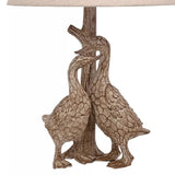 Brown Resin Pair of Ducks Table Lamp with Beige Drum Lampshade