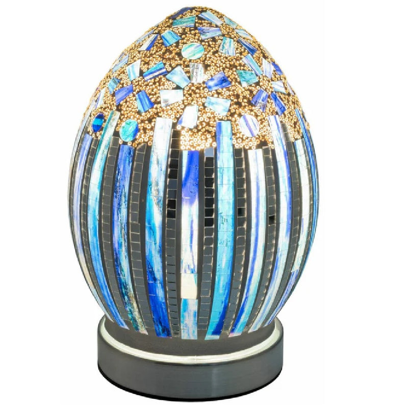 Britalia BRLM71BD Blue Art Deco Flower Mosaic Glass Vintage Egg Table Lamp 20cm