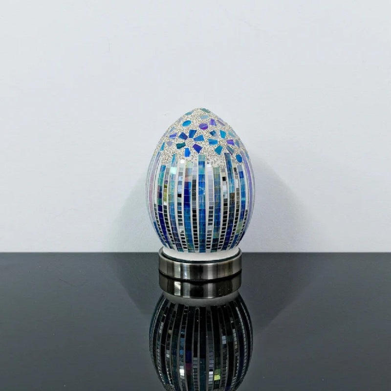 Blue Art Deco Tile Glass Mosaic Egg 20cm | Vintage Retro