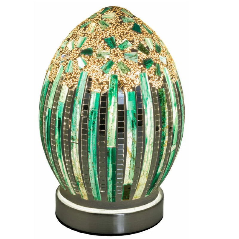 Britalia BRLM71GD Green Art Deco Flower Mosaic Glass Vintage Egg Table Lamp 20cm