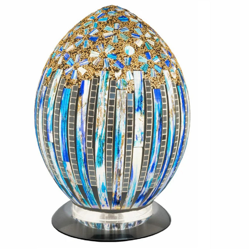 Britalia BRLM72BD Blue Art Deco Flower Tile Mosaic Glass Vintage Egg Table Lamp 30cm