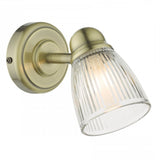 Antique Brass Ribbed Glass Bathroom Switched Wall Light