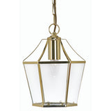 Polished Brass & Glass Panel Vintage Lantern Pendant Light 22cm
