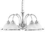 Satin Chrome & Acid Ribbed Glass Vintage Dome 5 Lamp Pendant Light 62cm
