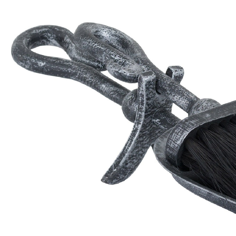 Black Silver Antique Brush & Pan Fire Hearth Set