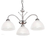 Satin Chrome & Alabaster Glass Vintage Dome 3 Lamp Pendant Light 56cm