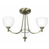 Oaks 1178/3 AB Hamburg Antique Brass 3 Lamp Semi Flush with Glass Shades