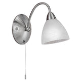 Satin Nickel & Alabaster Glass Traditional Swan Neck Switched Wall Light 225mm
