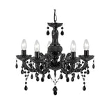 Black Glass 5 Lamp Pendant Light with Acrylic Glass Drops 480mm