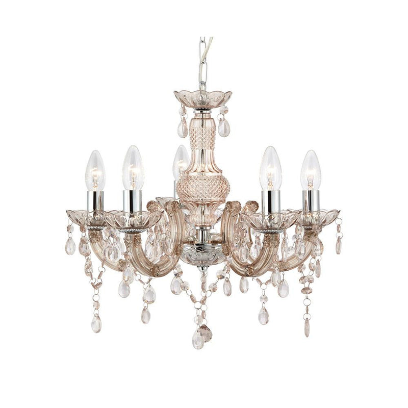 Mink & Chrome 5 Lamp Traditional Chandelier Pendant Ceiling Light 480mm