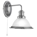 Satin Chrome & Alabaster Glass Vintage Dome Switched Wall Light 25cm