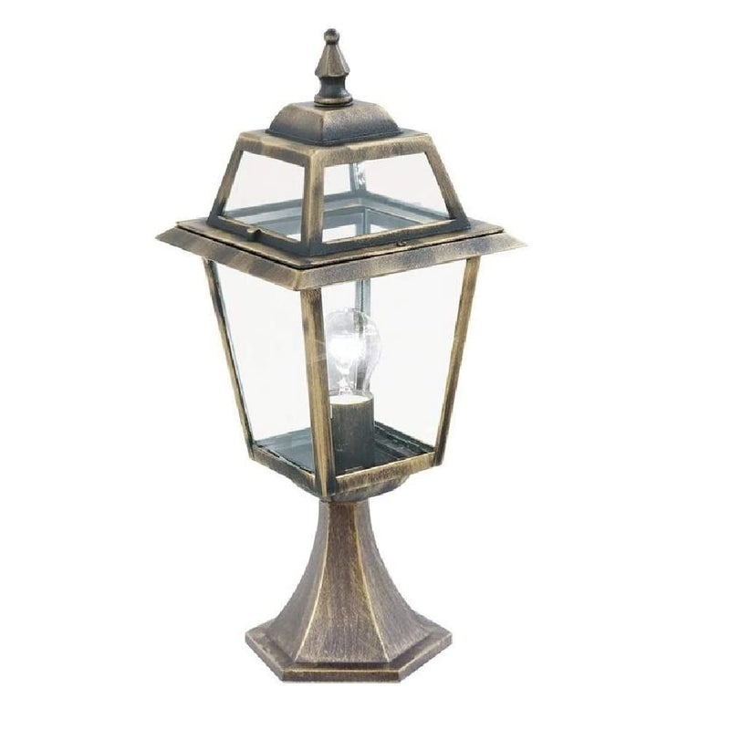 Black & Gold Outdoor Traditional Lantern Pedestal Post Light 495mm
