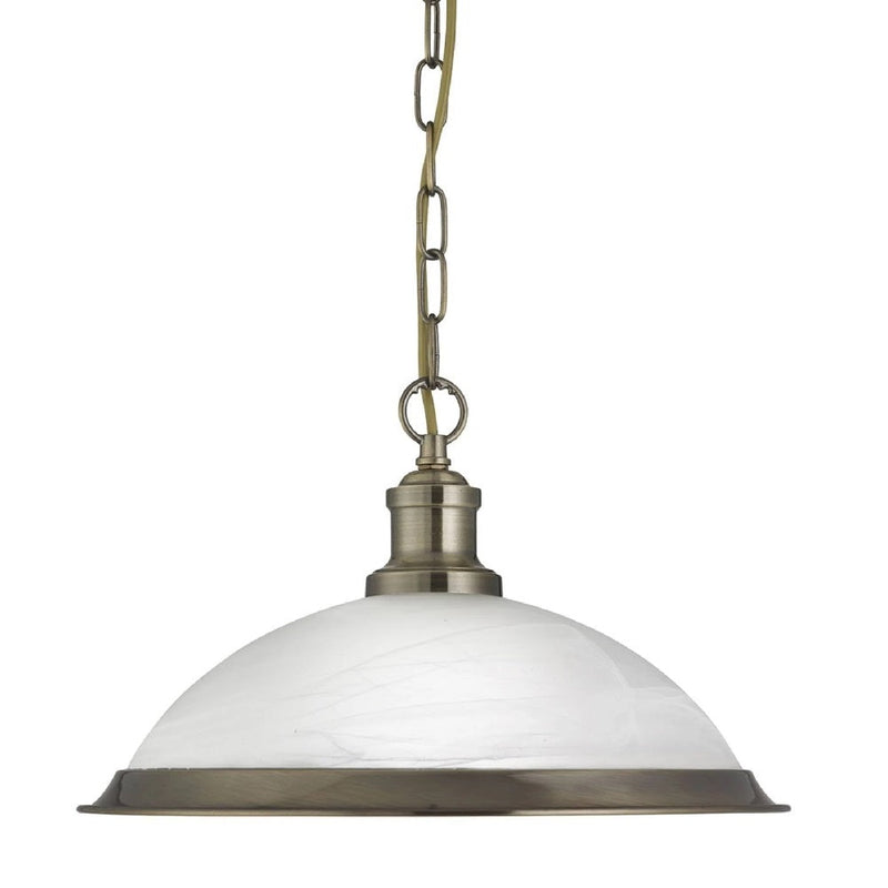 Aged Brass & White Marble Dome Pendant Light