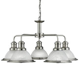 Satin Chrome & Alabaster Acid Glass Vintage Dome 5 Lamp Pendant Light 63cm