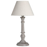 Grey Washed Wood Vintage Rustic Table Lamp with Linen Fabric Shade 38cm