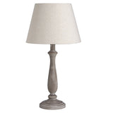 Grey Washed Wood Vintage Rustic Table Lamp with Linen Fabric Shade