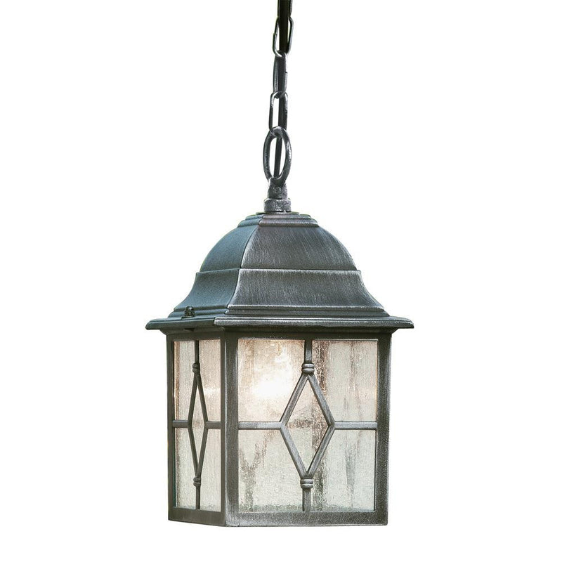 Black & Silver Outdoor Traditional Lead Glass Lantern Pendant Light 600mm