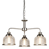 Satin Silver Vintage 3 Lamp Pendant with Rib Glass Shades 560mm
