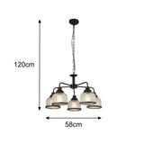 Matt Black & Clear Holophone Glass 5 Lamp Ceiling Light