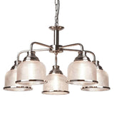 Satin Chrome & Holophane Glass Vintage Dome 5 Lamp Pendant Light 58cm