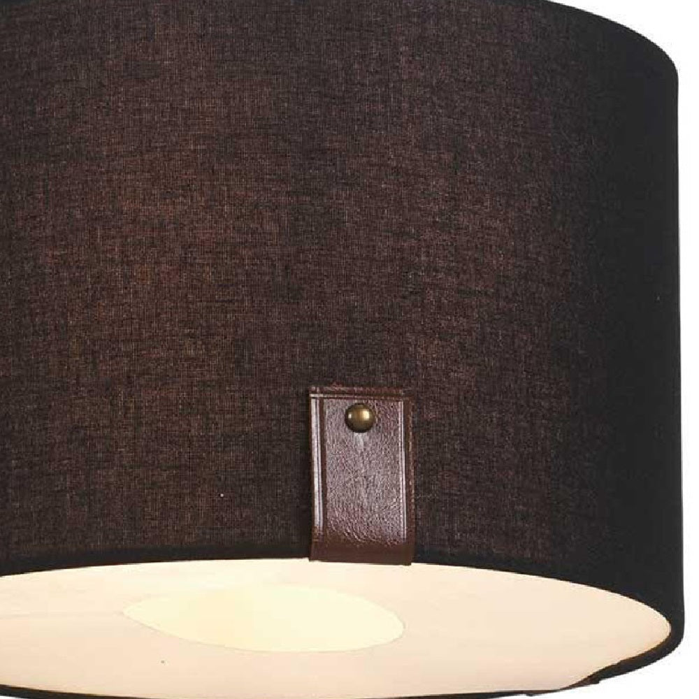 Black Cotton Drum Ceiling Shade with Leather Detail